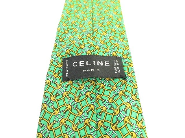 CELINE CELINE レギュラータイ グリーン 総柄 シルク100% レギュラー
