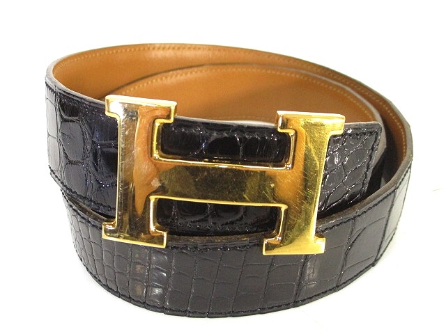 エルメス HERMES Hベルト ベルト クロコダイル レザー トップ式 H 