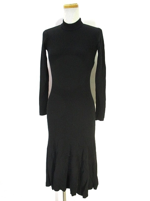 ポロ ラルフローレン Polo Ralph Lauren リブ ニット ワンピース 長袖 フレア ロング ハイネック 無地 ウール Xs ブラック 黒 国内正規 レディース 146 ベクトルパーク