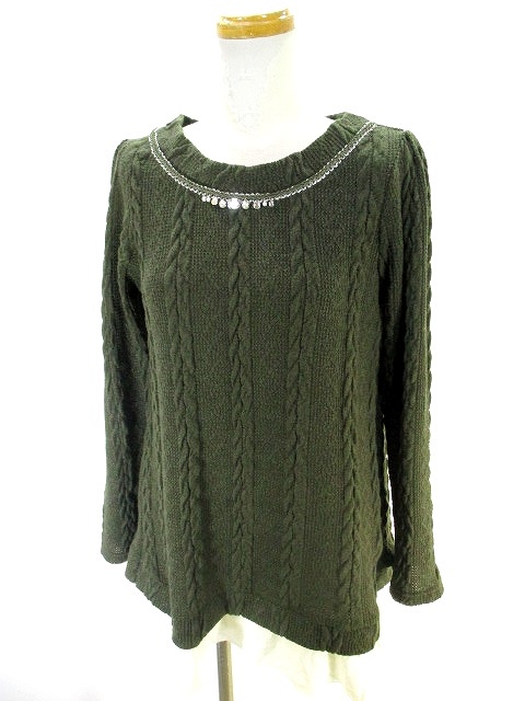 アクシーズファム Axes Femme ニット セーター ケーブル編み ビジュー カーキ M レディース 146 ベクトルパーク