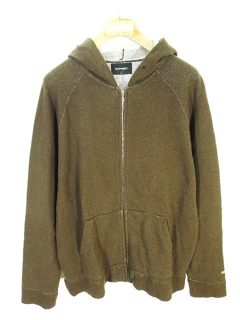 ソフネット Sophnet ニット スウェット パーカー ジップアップ カシミヤ混 無地 茶 ブラウン L Qw メンズ 146 ベクトルパーク
