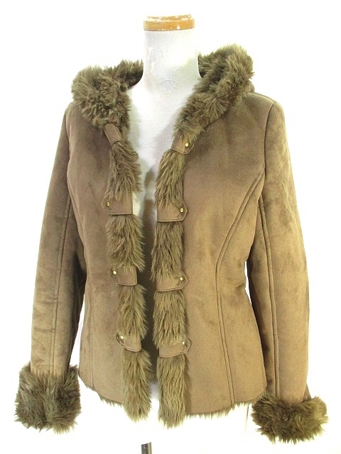 ザジ Zazie 美品 フェイクムートン コート ショート フーデッド ジャケット 裏フェイクファー 40 ブラウン 茶 レディース 146 1204 ベクトルパーク