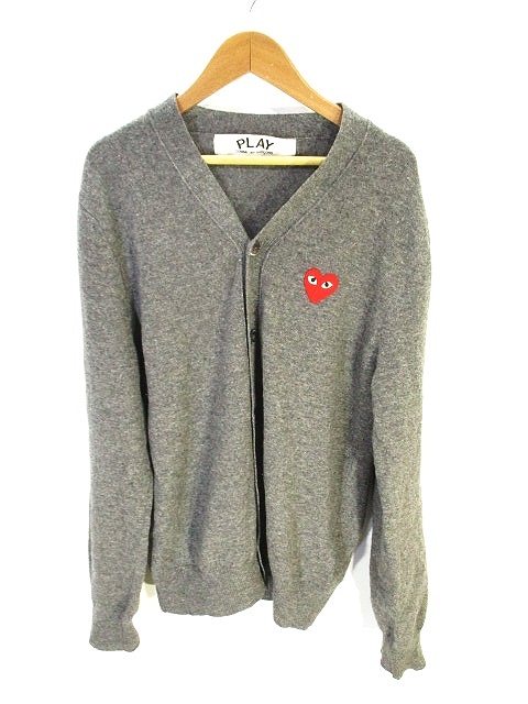 プレイコムデギャルソン Play Comme Des Garcons ニット カーディガン 長袖 ワッペン ウール 灰色 グレー S Qw メンズ 146 ベクトルパーク