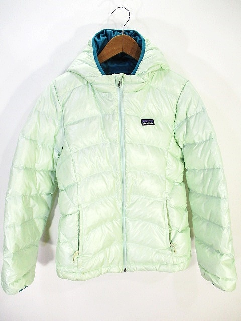 パタゴニア Patagonia ダウン ジャケット フーデッド 光沢 ワンポイント ミントグリーン 薄緑 Girl S L キッズ 146 ベクトルパーク
