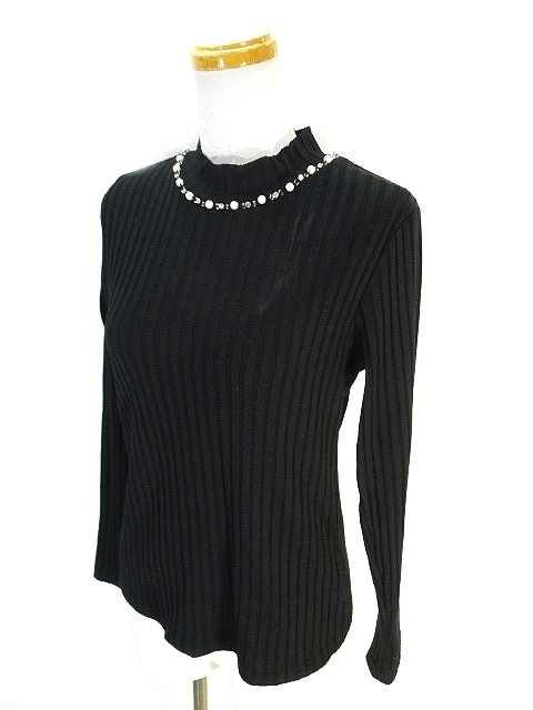 イング Ingni ニット カットソー 長袖 ハイネック フェイクパール 無地 黒 ブラック M レディース 146 ベクトルパーク