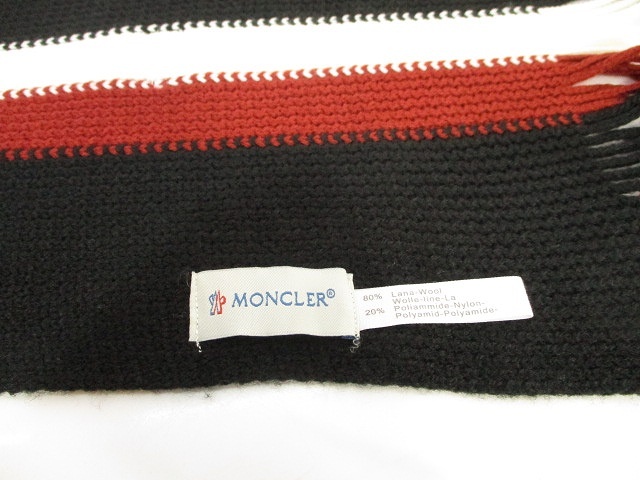 モンクレール MONCLER 美品 ニット マフラー ショール フリンジ ロゴ 