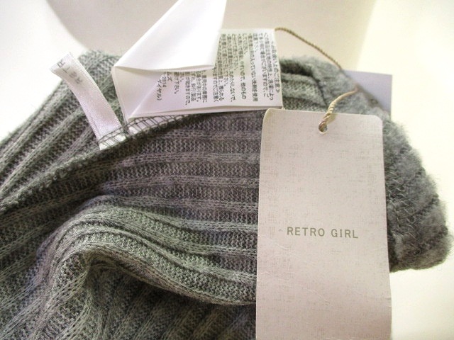 未使用品 レトロガール Retro Girl ニット ワンピース 長袖 オフタートル ひざ丈 ミドル 無地 灰色 グレー M レディース 146 ベクトルパーク
