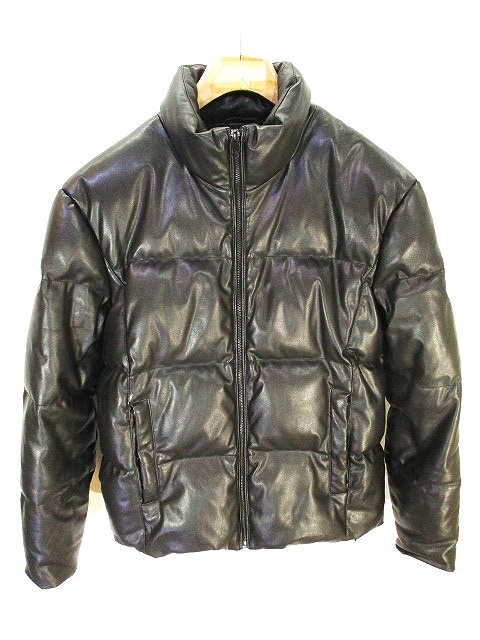 ザラマン Zara Man フェイクレザー ダウン ジャケット 光沢 黒 ブラック Eur S メンズ 146 ベクトルパーク