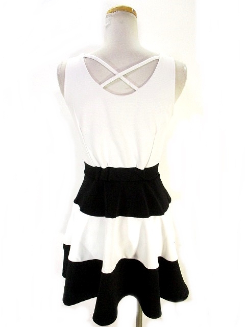 ワンウェイ One Way ノースリーブ ワンピース 膝丈 ミドル ビジュー ボーダー 白 黒 ホワイト ブラック F レディース 146 ベクトルパーク