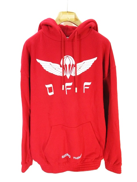 オフホワイト Off White スウェット パーカー プルオーバー フロッキープリント 赤 レッド S メンズ 146 ベクトルパーク