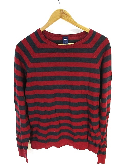 ギャップ Gap ニット セーター 長袖 クルーネック 薄手 ボーダー 赤 黒 レッド ブラック M メンズ 146 ベクトルパーク
