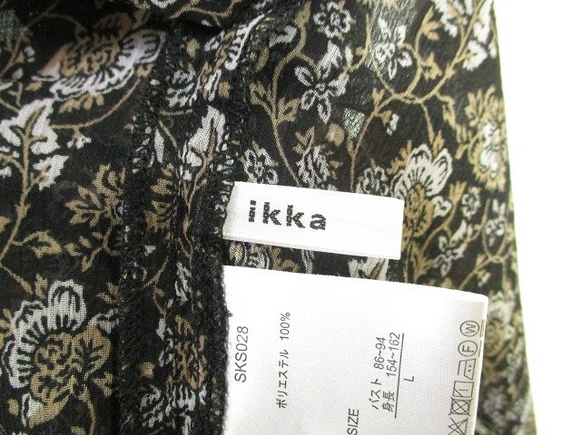 イッカ Ikka シースルー シャツ ワンピース 長袖 ロング フレア 花柄 ブラック 黒 Zx レディース 146 ベクトルパーク