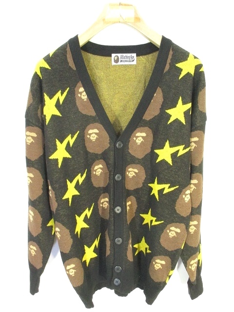 アベイシングエイプ A BATHING APE 美品 ニット カーディガン 長袖 V 