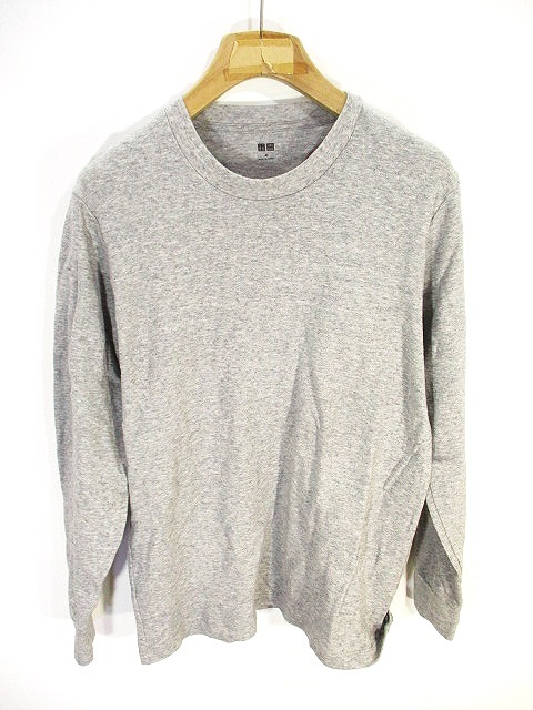 ユニクロ Uniqlo 美品 Tシャツ カットソー 長袖 霜降り グレー M メンズ 146 ベクトルパーク