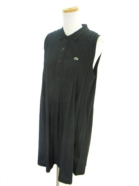 ラコステ Lacoste ワンピース ノースリーブ ミドル 膝丈 ワッペン 黒 ブラック Size42 国内正規 レディース 146 ベクトルパーク