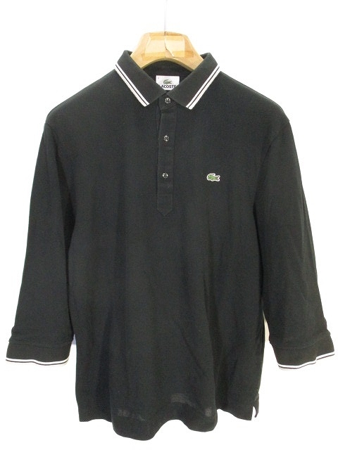 ラコステ LACOSTE ポロシャツ シャツ 七分袖 ワンポイント 5 ブラック 