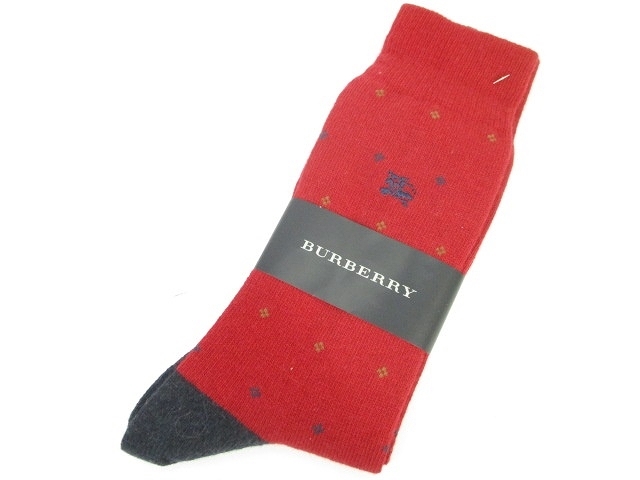 バーバリー Burberry ニット リブ ソックス 靴下 ハイソックス ワンポイント 25 26cm レッド ネイビー ベージュ 赤 146 ベクトルパーク
