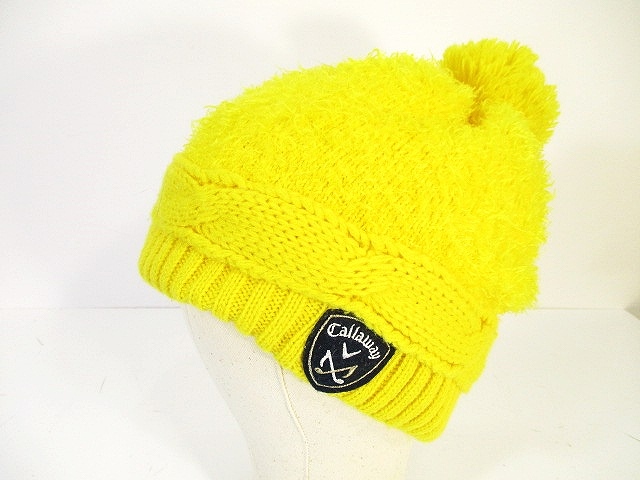 キャロウェイ Callaway フェザーヤーン ケーブル ニット キャップ ゴルフ ウェア ボンボン シャギー 黄色 イエロー Fr レディース 146 ベクトルパーク