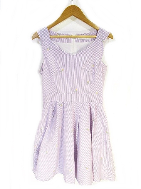 ダズリン Dazzlin ノースリーブ ワンピース ミドル 膝丈 ストライプ 刺繍 ローズ 紫 パープル S レディース 146 ベクトルパーク