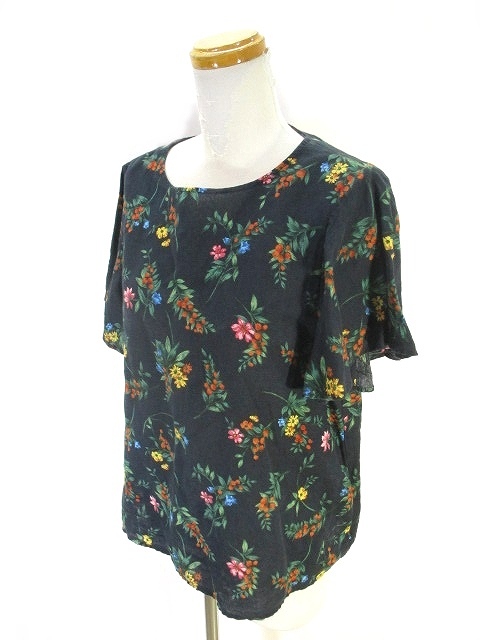 グローバルワーク Global Work ブラウス カットソー 半袖 総柄 花 柄 紺色 ネイビー M レディース 146 ベクトルパーク