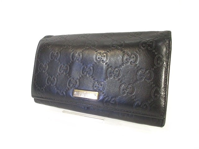 Gucci 長財布 グッチ GUCCI 折りたたみ 長財布 レザー シマ 黒 ブラック
