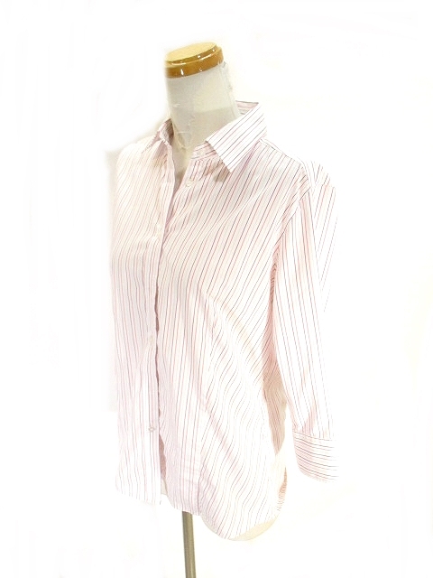 ユニクロ Uniqlo カジュアル シャツ 七分袖 ストライプ 紫 白 パープル ホワイト ピンク L レディース 146 ベクトルパーク