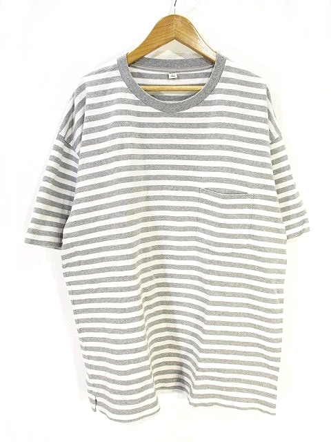 ユニクロ Uniqlo Tシャツ カットソー 半袖 クルーネック 胸ポケット ボーダー 白 灰色 ホワイト グレー L メンズ 146 ベクトルパーク