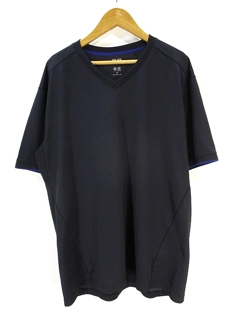 ユニクロ Uniqlo Tシャツ カットソー 半袖 Vネック 無地 紺色 ネイビー L メンズ 146 ベクトルパーク
