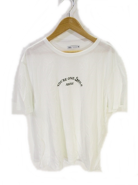 ザラ Zara Tシャツ カットソー 半袖 クルーネック プリント 白 ホワイト M メンズ 146 ベクトルパーク