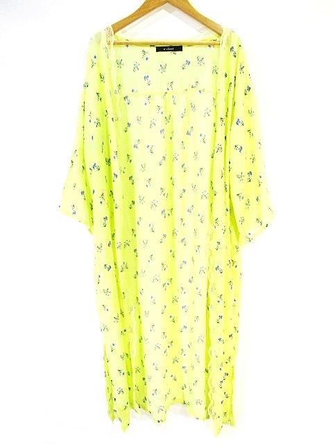 ダブルクローゼット W Closet ワンピース ガウン 羽織 ロング丈 薄手 七分袖 花柄 総柄 イエロー ブルー レディース 146 ベクトルパーク ダブルクローゼット W Closet ワンピース ガウン 羽織 ロング丈 薄手 七分袖 花柄 総柄 イエロー ブルー レディース 146 ベクトルパーク