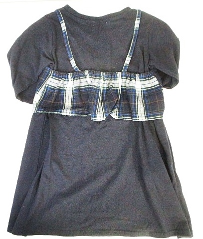 グローバルワーク Global Work ワンピース ミニ 七分袖 レイヤード風 ネイビー チェック L キッズ 146 ベクトルパーク