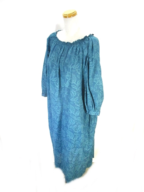 ニコアンド Niko And ワンピース 五分袖 ロング マキシ丈 総柄 青 ブルー M レディース 146 ベクトルパーク