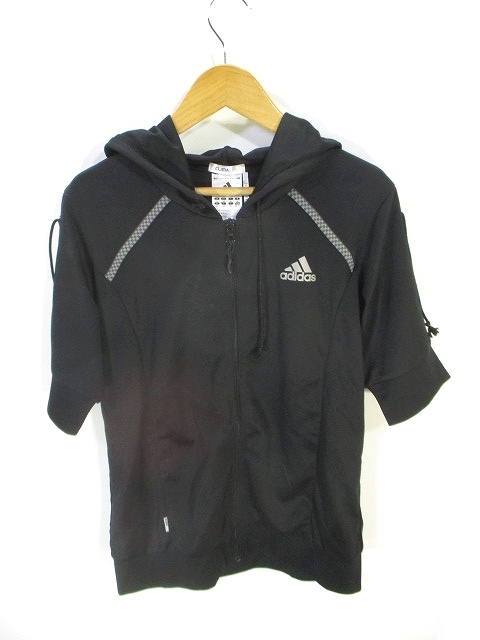 アディダス Adidas スポーツ ウェア 半袖 パーカー ジップアップ ロゴ 黒 ブラック M 国内正規 レディース 146 ベクトルパーク