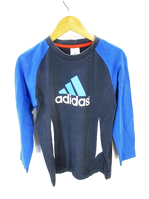 アディダス Adidas Tシャツ カットソー 長袖 クルーネック プリント 紺色 青 ネイビー ブルー S 国内正規 キッズ 146 ベクトルパーク