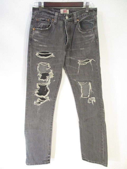 リーバイスダメージ加工デニムジーンズ黒 Zig Org Zw