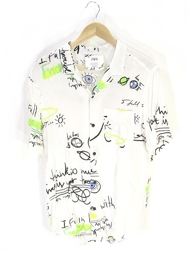 ザラ Zara オープンカラー シャツ 半袖 総柄 白 ホワイト S Zx メンズ 146 ベクトルパーク