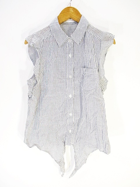 Theshoptk ノースリーブ シャツ ブラウス 裾結び 綿100 ストライプ 水色 レディース 146 ベクトルパーク