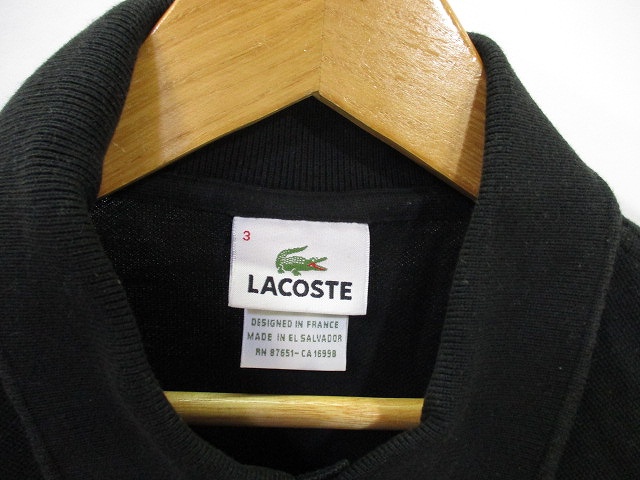 わん ラコステ LACOSTE ポロシャツ 半袖 ワンポイント 黒 ブラック 3 国内