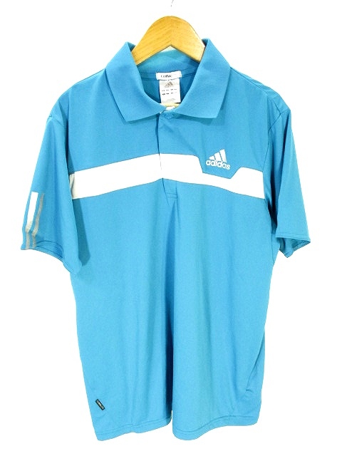 アディダス adidas ポロシャツ 半袖 水色 ライトブルー M 国内正規 