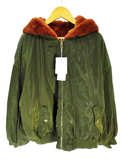 未使用品 レトロガール Retro Girl フードファーリバーブルゾン 長袖 サイズm レディース 無地 ライトグリーン 茶 レディース 146 ベクトルパーク