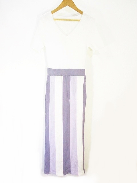 リエンダ Rienda 美品 リブ ニット ワンピース 切り返し ホワイト 白 パープル 紫 M レディース 146 ベクトルパーク