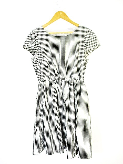 アースミュージック エコロジー Earth Music Ecology ワンピース チェック 丸首 半袖 ミニ丈 ブラック 黒 ホワイト 白 Sizef レディース 146 ベクトルパーク