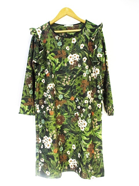 ザラ Zara ワンピース 丸首 長袖 花柄 総柄 膝丈 グリーン 緑 Sizes レディース 146 ベクトルパーク