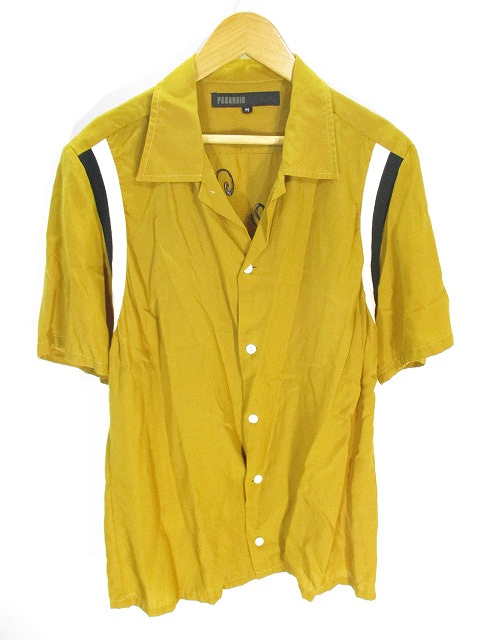 パラノイド PARANOID 開衿 シャツ 半袖 刺繍 マスタード M ZX メンズ