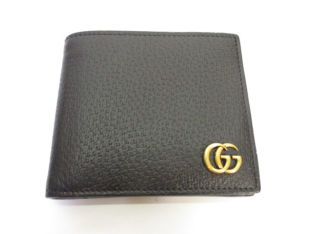 グッチ GUCCI 423725 203887 ロゴ レザー 二つ折り 財布 小銭入れ 黒  