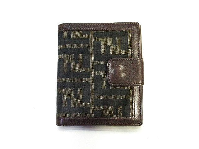 FENDI 二つ折り財布 ブラウン/ベージュ FENDI フェンディ Wホック 財布 二つ折り レディース ズッカ ブラウン