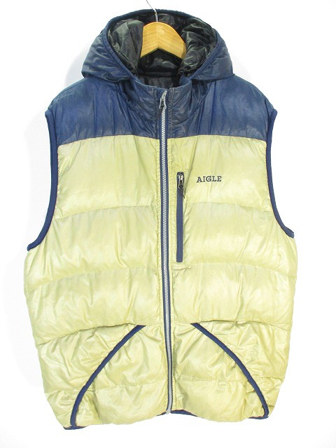 エーグル AIGLE ダウン ベスト ジップアップ ネイビー ベージュ XL 