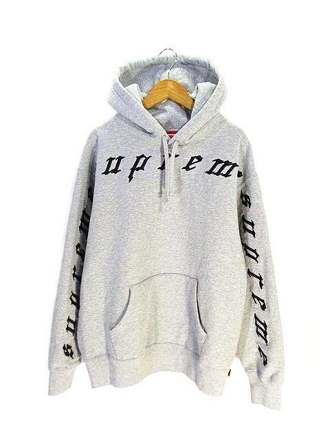 シュプリーム SUPREME プルオーバー パーカー グレー ブラック ロゴ  