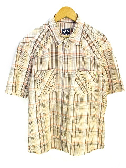 Stussy チェックシャツ M 花柄 半袖シャツ ステューシー Stussy