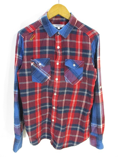 トミー TOMMY ネルシャツ 長袖 チェック 柄 赤 青 レッド ブルー